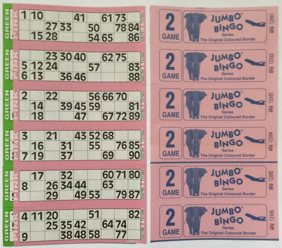 60 BOOKS 2 PAGE GAME STRIPS OF 6 TV JUMBO BINGO TICKET SHEET BIG BOLD NUMBERS