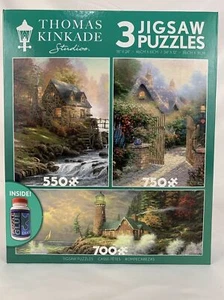 Rompecabezas Thomas Kinkade Studio con pegamento casa de campo faro casa de piedra - Imagen 1 de 5