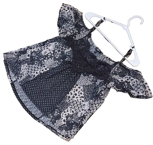 Ransom Blouse Baby Doll Adjustable Spaghetti Strap Crotchet Lace Sheer Women's L - Picture 1 of 8