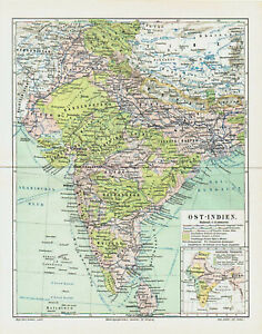 East India Pandschab Madras Map From 1889 Ceylon Radschputana