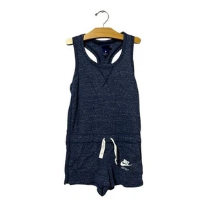 NIKE Girls Sportswear Gym Vintage Romper Blue Heathered Stretch Lounge Small S - Picture 1 of 6