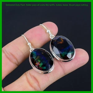 Halloween Deal Ammolite Stone Dangle Sisters Gift Earrings 925 Sterling Silver - Picture 1 of 6