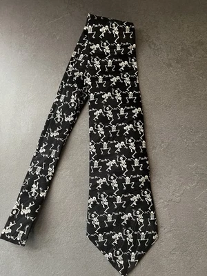 Artefactos de museo esqueleto de seda estampado por todas partes corbata negra hecha a mano  Foto 1 de 3