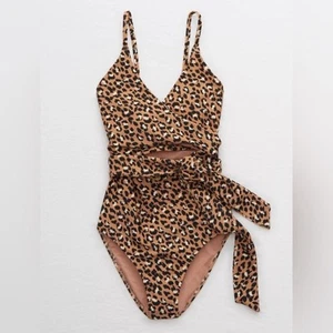 Nuevo con etiquetas Traje de baño de una pieza Aerie Leopardo cobertura completa frente cruzado talla XS - Imagen 1 de 7