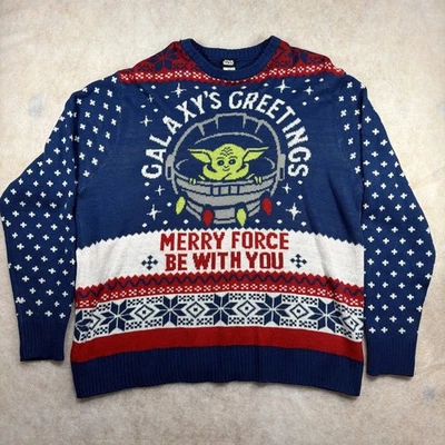 Star Wars Baby Yoda Ugly Christmas Sweater - Size 3XL - Blue, Red, White - Image 1 of 4
