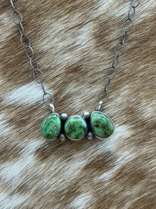 Navajo Handmade Sterling Silver Sonoran Gold Turquoise Cluster Bar Necklace 18” - Picture 1 of 4