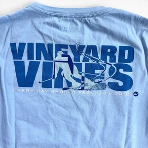 Vineyard Vines Boys Size S (8/10) Blue Skiing Graphic Long Sleeve Pocket Shirt - Picture 1 of 10