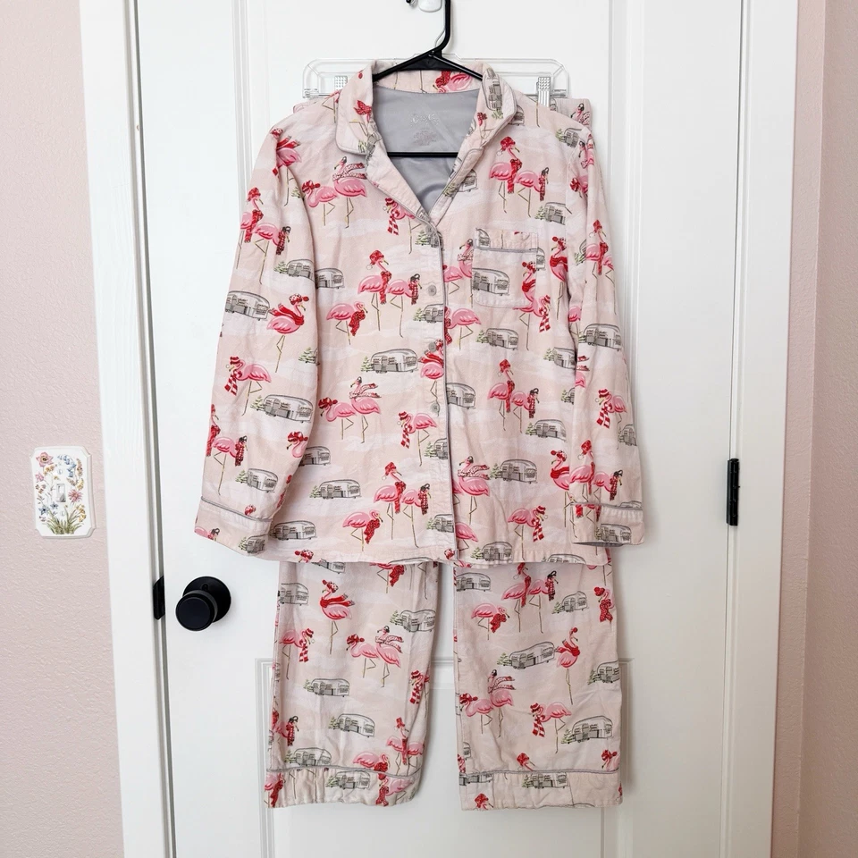 Conjunto de pijama de franela para mujer Nick & Nora talla mediana flamenco Airstream vacaciones Foto 1 de 4
