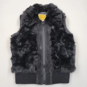 Vtg 70s Dino Rico Black Rabbit Fur Vest Full Zip Coat Sz S - Picture 1 of 10