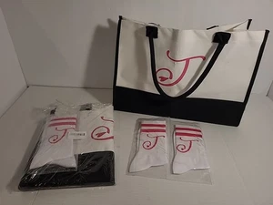 (2) New “J" Initial Canvas Tote Bag with  Matching Socks.. Tote is 17x12x6in. - Picture 1 of 6