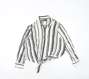 River Island Womens Ivory Striped Viscose Basic Button-Up Size 10 Collared - Picture 1 of 10