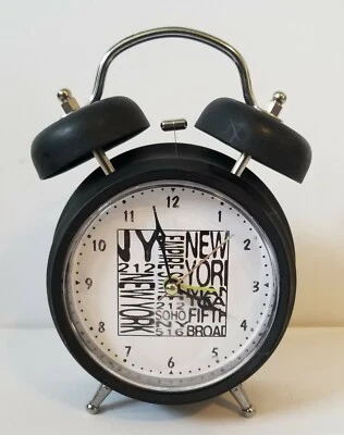 Vintage Modern New York Twin Bell Alarm Table Clock Black Color Open Without Box - Image 1 of 4