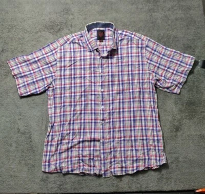 LU Linea Uomo Stretch Shirt Mens 2XL Plaid Multicolor Button Up Classic Cotton - Image 1 of 4