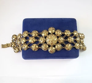 Vintage Ornate Wide Link Etruscan Gold Tone Bracelet - Picture 1 of 12