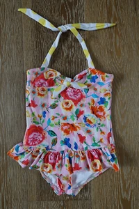 Seafolly Girls Pink Floral One Piece Swimsuit Size 6-7 EUC - Picture 1 of 6