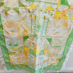 Vintage 1970's Pastel Mushroom Floral Hand Made Knotted Baby Boho Blanket - Picture 1 of 6