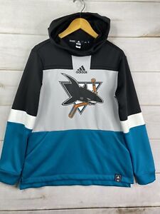 Adidas NHL San Jose Sharks Hoodie Mens L Pullover Sweatshirt Aeroready Retro