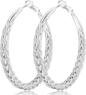 Серьги-кольца из чистого серебра S925 большие серебряные серьги-кольца для женщин гипоалль - Изображение 1 из 4