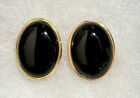 Vintage 14K Yellow Gold Large Oval  Black Onyx Button Earrings-17.93 Grams