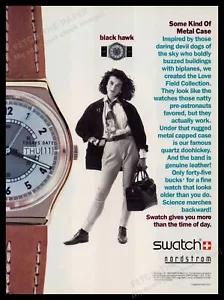 Orologio Swatch Black Hawk anni '80 Stampa Pubblicità Annuncio 1989 - Foto 1 di 1