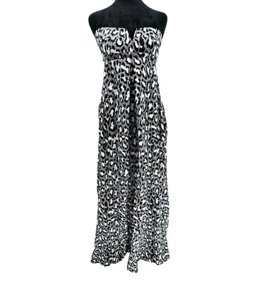 Maxi Vestido Diane Von Furstenberg Krystle Gato Manchado Sin Tirantes NUEVO L Negro Blanco Foto 1 de 4