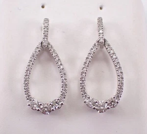 White Gold Diamond Dangle Drop Earrings Teardrop Chandelier Style - Picture 1 of 5