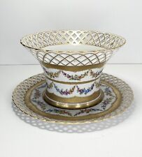 Antique Late 19th C Schierholz & Sohn Dresden Reticulated Porcelain Bowl w/Plate