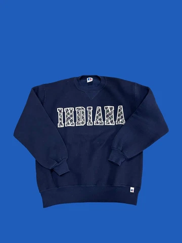 Indiana Hoosiers Embroidered Spell Out Plaid Russell USA VTG Sweatshirt Large Cover
