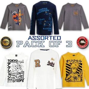 Kids 100% Cotton 3 Pack Assorted Printed Long Sleeve T Shirts Children Size Top - Picture 1 of 21