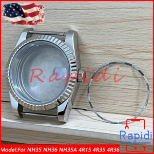 FLUTED BEZEL DATEJUST WATCH CASE WITH DRILLED THROUGH LUG FIT ETA2824 NH35 36MM - Picture 1 of 8