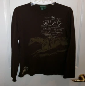Women's Ralph Lauren Jeans Top T-shirt Brown Long Sleeve P L Petites EUC - Picture 1 of 3