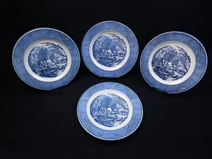 4 Vtg Royal China Currier & Ives Blue Old Grist Miller Dinner Plates 10" - Picture 1 of 13