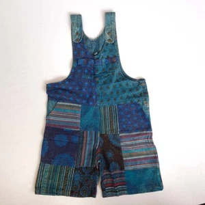 Blue Boho Overall Shorts Dungarees Patch Playsuit Festival Summer Hippie - Bild 1 von 4