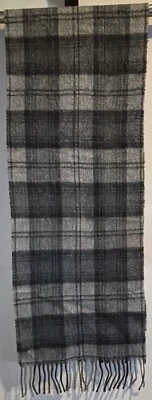 Amicale 100% Merino Wool Soft Scarf with Fringe Grays Plaid 63x11 1/2" - Image 1 of 3