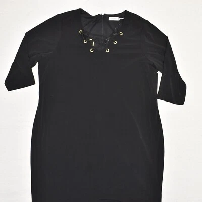 Calvin Klein Women's Shift Dress 3/4 Sleeve V Neck Polyester Black Plus Size 22 - Image 1 of 4