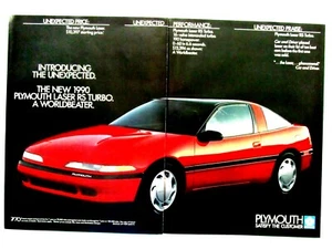 1990 Plymouth Laser RS Turbo Original Druck Anzeige 2 Seiten 8,5 x 11" - Bild 1 von 7