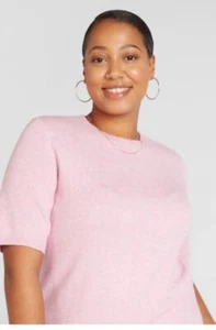 Saks Fifth Avenue Cashmere Short Sleeve Crewneck Pull Over Sweater 2XL Pink - Picture 1 of 4