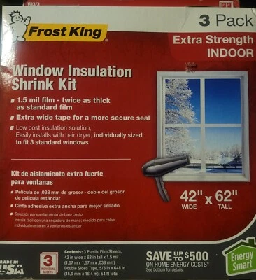 Kit retráctil interior aislamiento ventana Frost King paquete de 3 42” X 62” 1,5 mil nuevo en caja Foto 1 de 2