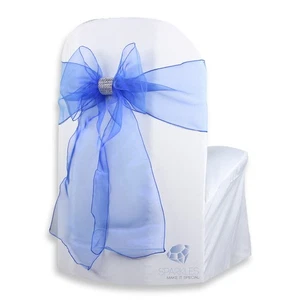 10 pcs Organza Chair Cover Bow Sash 108"x8" - Royal Blue - w/ Bow Covers vs - Picture 1 of 5