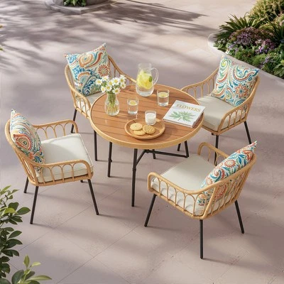 MOTOOS 4pcs Chair+1pcs Round Table Rattan Set - Image 1 of 4