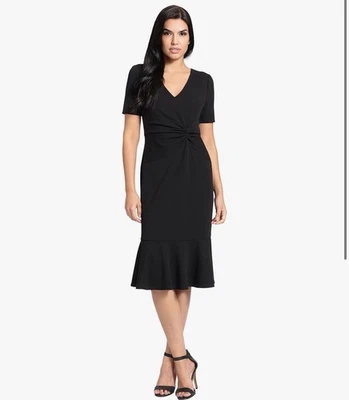 Vestido para mujer London Times negro con cuello en V retorcido talla pequeña 12P Foto 1 de 4