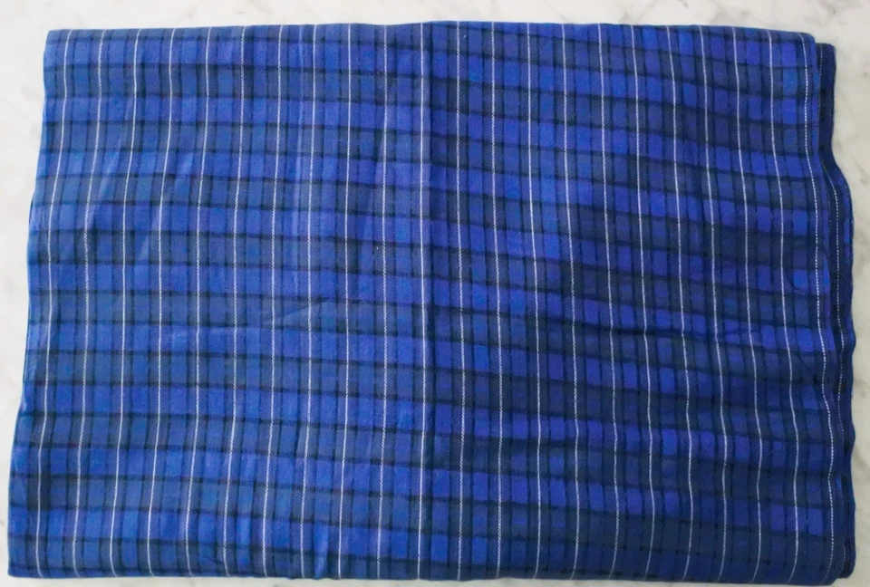 Dark Blue Plaid Flannel Cotton Fabric 5 3/4 Yards - Image 1 of 1