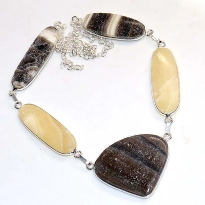 Outstanding Zebra Calcite 925 Silver Plated Necklace 18" Superb Gift GW - Image 1 of 3
