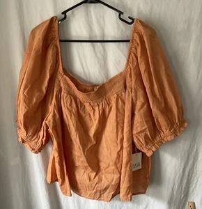 Ana Crop Top Orange 2XL Puffed Short Sleeve Boho - Picture 1 of 9