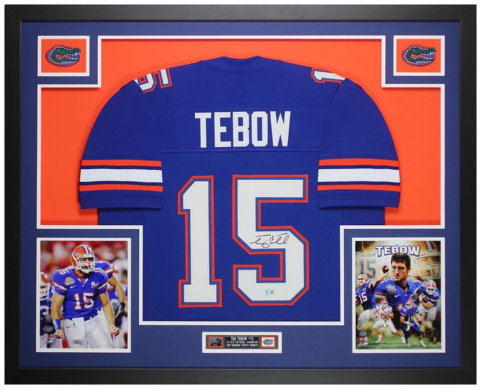 Tim Tebow Autographed and Framed Blue Florida Jersey Auto Beckett COA - Image 1 of 4