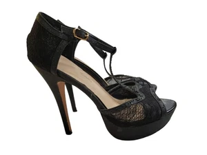 De Blossom Black Lace Beaded Ankle Stiletto Heels Size 7.5 - Picture 1 of 8