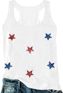 American Flag Tank Top Women USA Star Sequin Sleeveless Tee Patriotic Shirt 4... - Picture 1 of 6