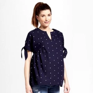 Ingrid & Isabel Womens Maternity Short Sleeve Navy Polka Dot Top Small NWT - Picture 1 of 1