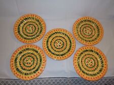 DARIO FARRUCCI Designs Red Flowers Green Leaves Yellow 11.25" Dinner Plates