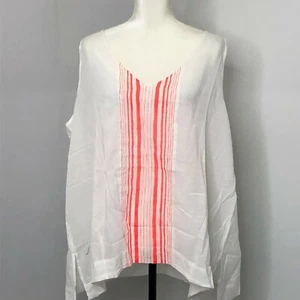 Old Navy Women XXL Blouse Tunic Sleeveless Striped Orange V-Neck White - Picture 1 of 8